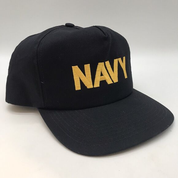 Vtg. NAVY Cap Black Embroidered Gold Square Front Trucker Hat P Made in USA OSFA - Picture 4 of 11